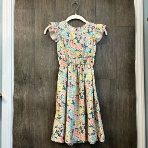 Girls Floral Flutter Sleeve Dress Size 7/8 Spring Summer